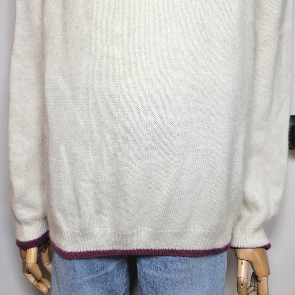 LL Bean Lambswool Angora Blend Polo Sweater Cream Medium Large Fall Winter - Picture 2 of 11